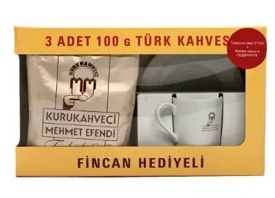 Турецька кава Mehmet Efendi подарунковий набір 3 пакетики по 100 гр Подарунок чашка 50 мл Арабіка 100% 1622347440 фото
