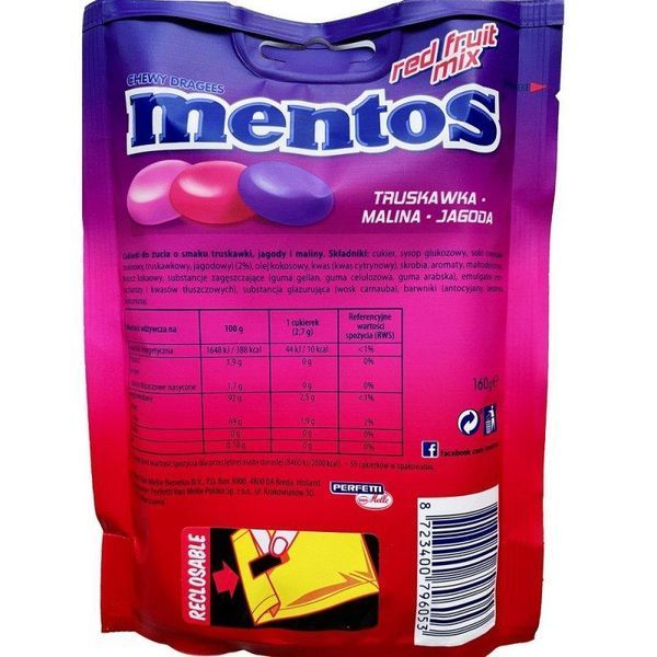 Драже Mentos Red Fruit Mix 160g Ментос Ягідний 2244101191 фото